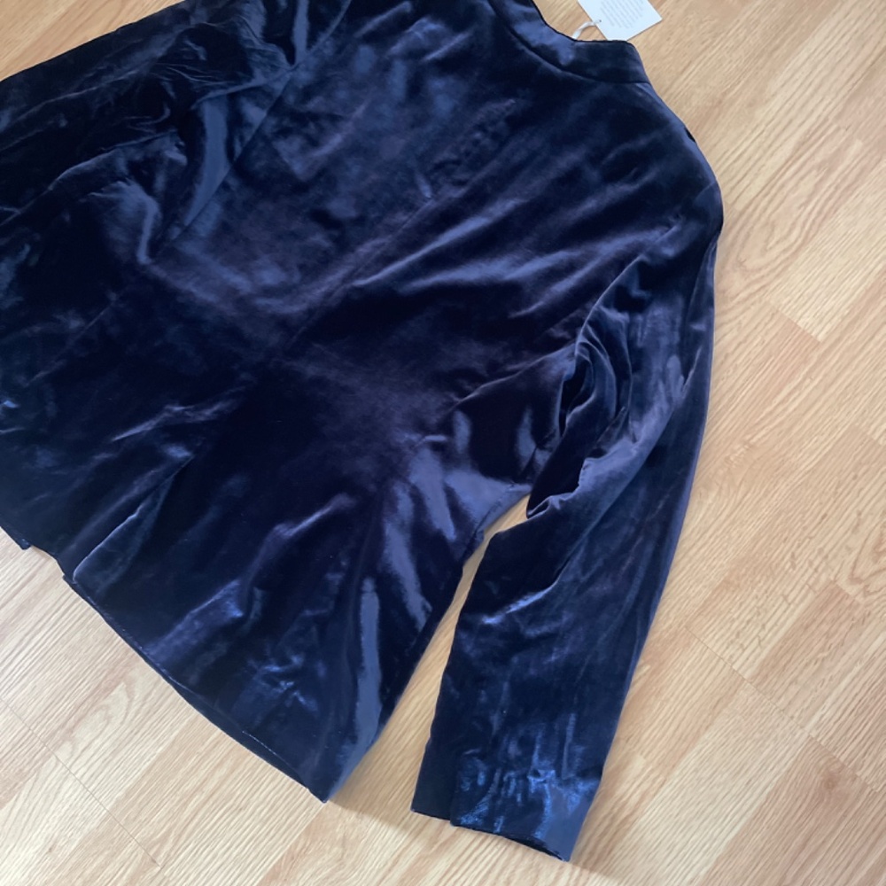 NWT RSVP Talbots Indigo Blue Velvet V Neck Front Tie Blazer Jacket Size 14P - Picture 8 of 9